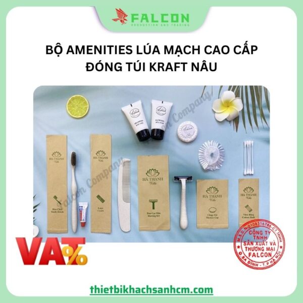 Bộ amenities lúa mạch cao cấp đóng túi kraft nâu khách sạn 4-5 sao