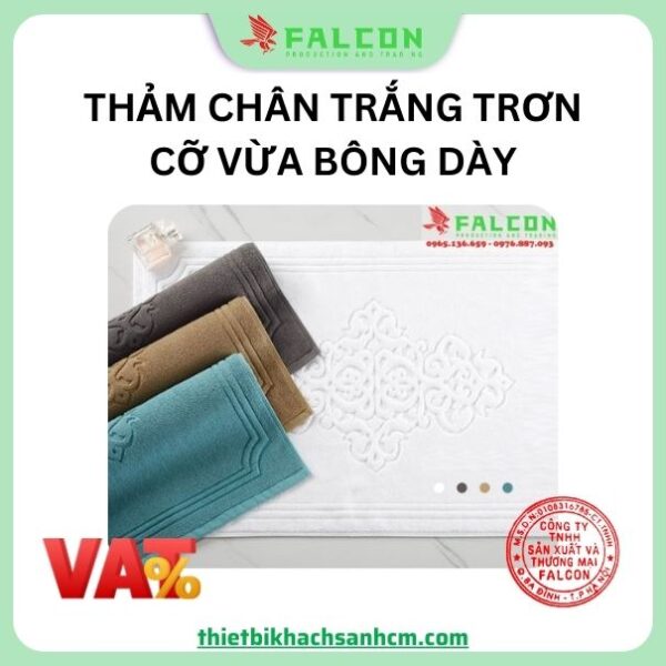 Thảm chân trắng trơn cỡ vừa bông dày 45 - 70cm